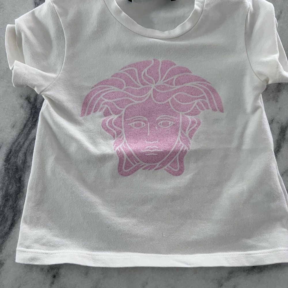 Versace White and Pink Medusa Short Sleeve Tee
